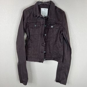RVCA Women's Button Front‎ Denim Cropped Jacket Long Sleeve Brown Size Small